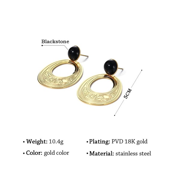 ◾️18K Gold Plated Vintage Black Stone Earrings - Picture 6 of 7
